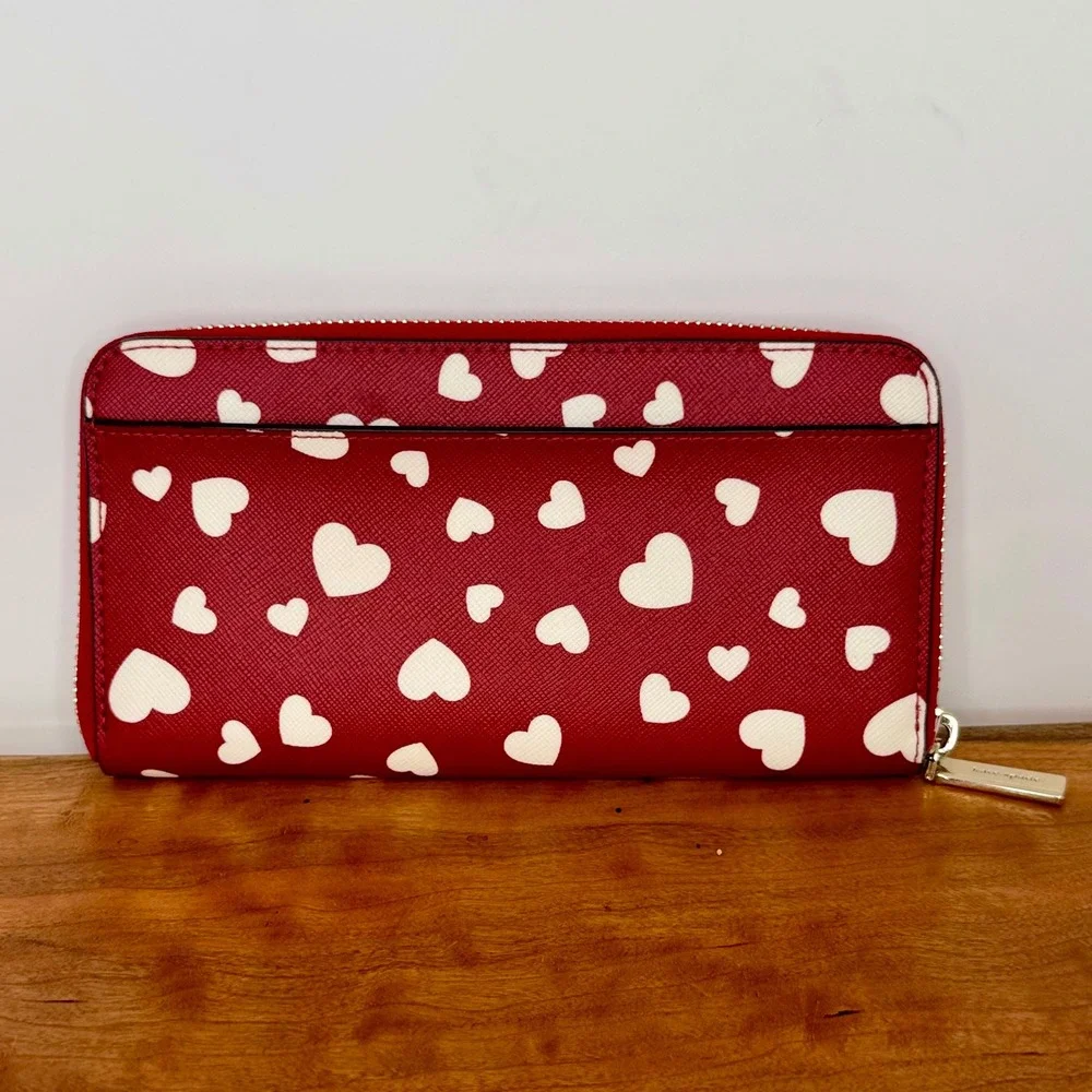 Kate Spade New York Staci Heart Large Continental Wallet Red White Zip Around